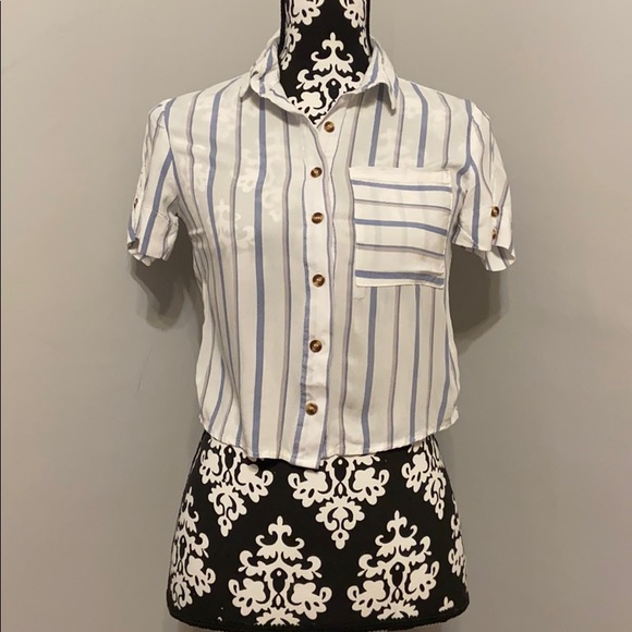 Love Notes Tops - Love Notes cropped striped button down shirt